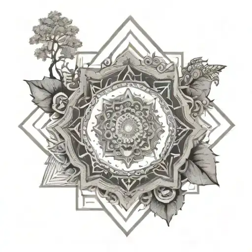 A Mandala Design Incorporating Symbols Of Hinduism And Elements Of Travel