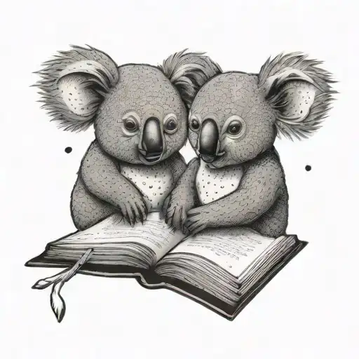 Koala Sitting On A Book Reading Together