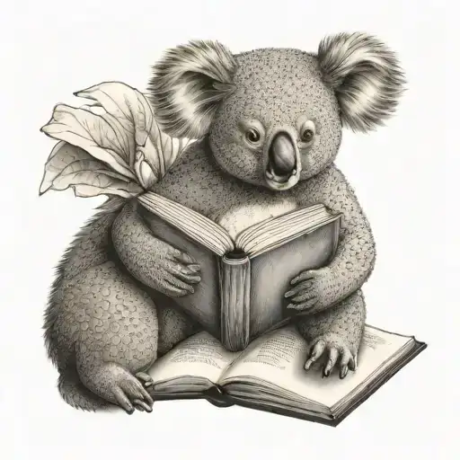 Koala Reading Sitting On A Book