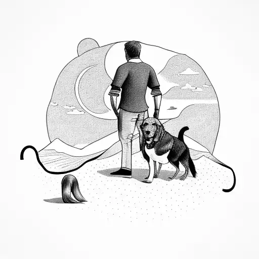 Man With His Dog Looking Off Into The Sunset