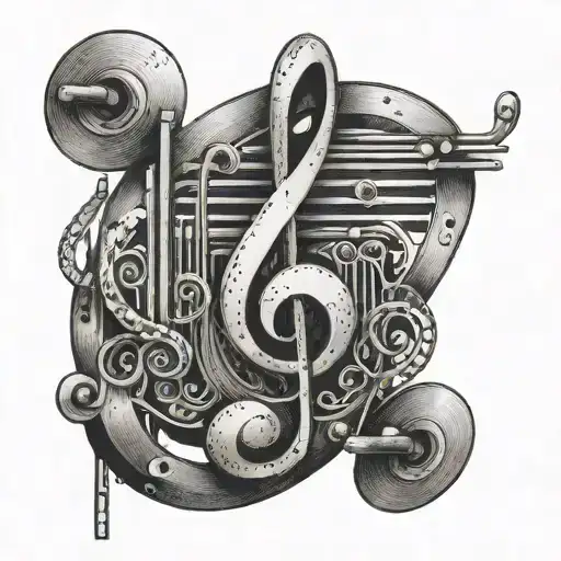 A Music Note Intertwined With Gym Equipment