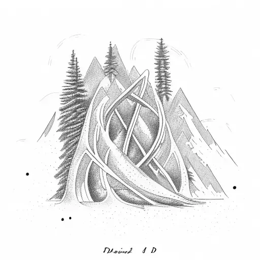 Dna Symbol With A Waterfall Going Down The Bottom And Pine Trees On The Side
