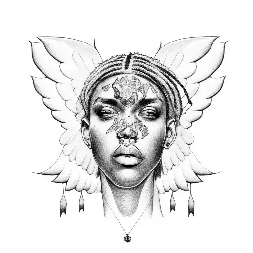 A Portrait Of A Rapper Surrounded By Angel Wings And Smoke