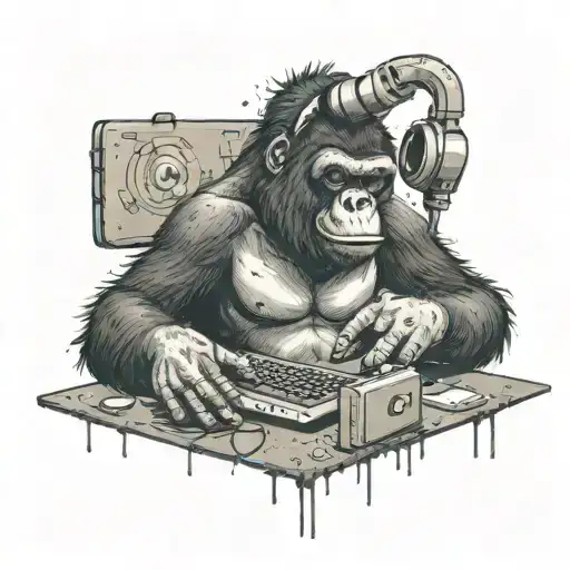 A Gorilla Wearing A Virtual Reality Headset And Playing A Computer Game