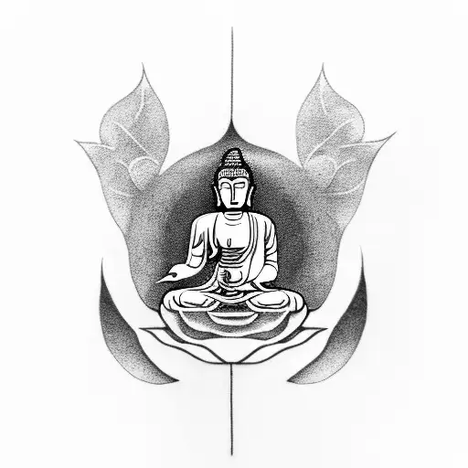 A Black-grey Tattoo Of A Buddha Meditating With A Nintendo Controller In Hand