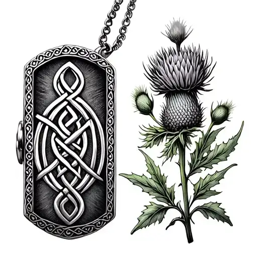 Locket With Celtic Knot On Left And Botanical Press Thistle On Right