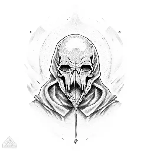 Hooded Skull Covering Mouth With Hand