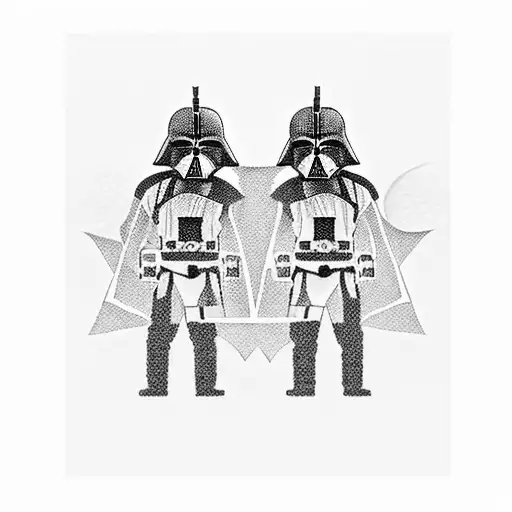 A Dotwork Tattoo Of Darth Vader Meditating In A Samurai Garden