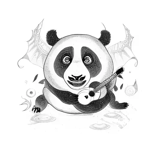 A Panda Dj Mixing Music With A Dragon Dancing In The Background