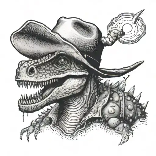 Dinosaur Wearing Cowboy Hat Holding