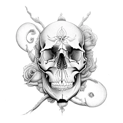 A Skull Intertwined With Intricate Floral Patterns And Roots