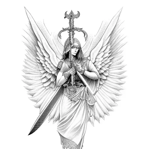 Create A Tattoo Of A Guardian Angel Holding A Sword