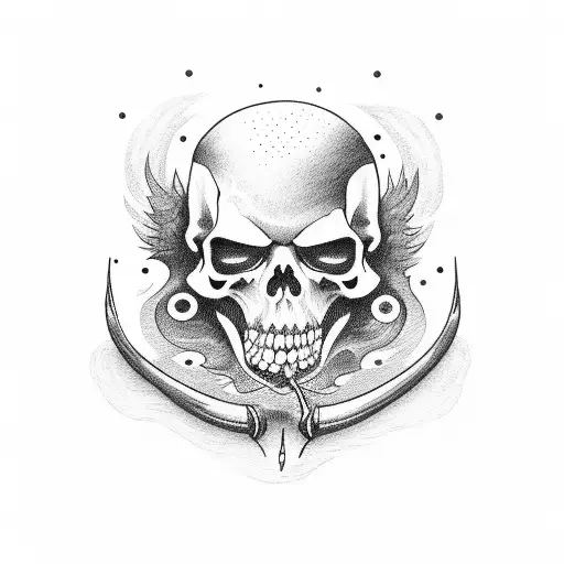 The Grim Reaper On A Boat With A Sunrise In The Background