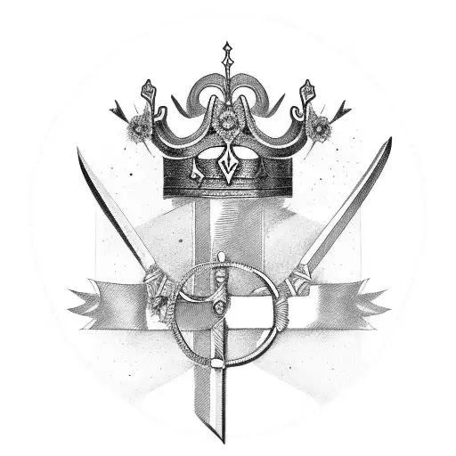 Sword Going Through A Crown With A Ribbon Around It
