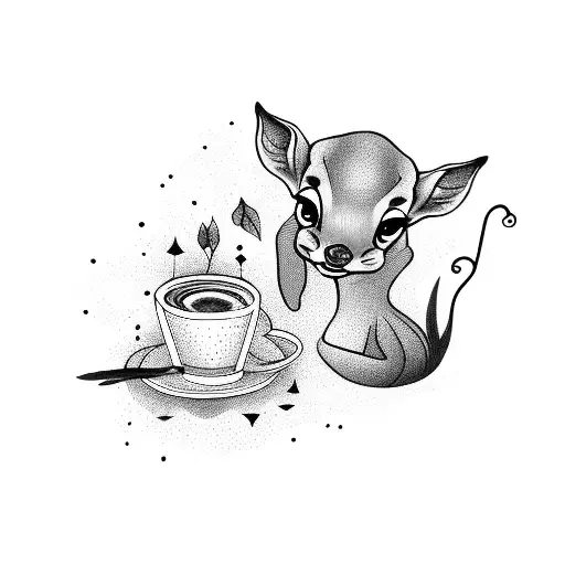 A Fawn Playing A Guitar With A Coffee Cup Next To It