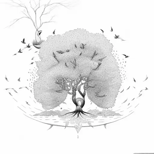 Mustard Tree With Deep Roots And With Colorful Birds