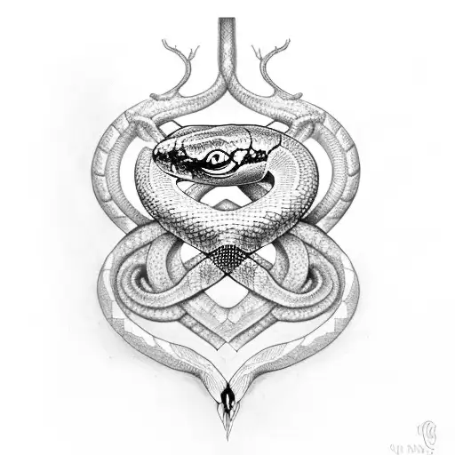 Snake Around Heart Knife Going Through