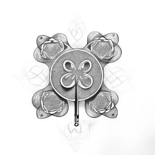 Trumpet With Four Leaf Clover And Celtic Symbols