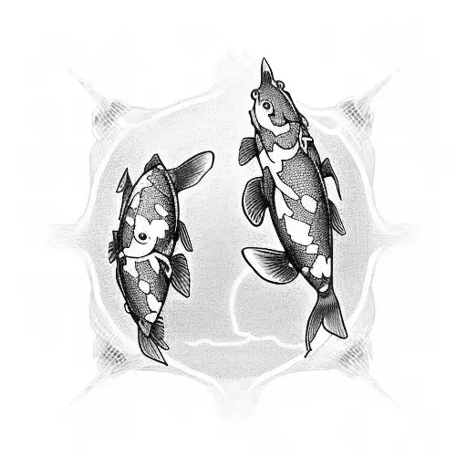 Koi Fish In A Pond With A Cross Attached