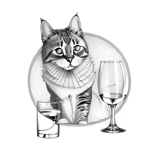 Full Body Of Cat Sitting With A Wine Glass
