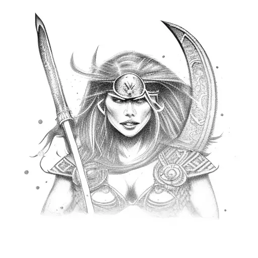 Female Warrior With Axe In Battle