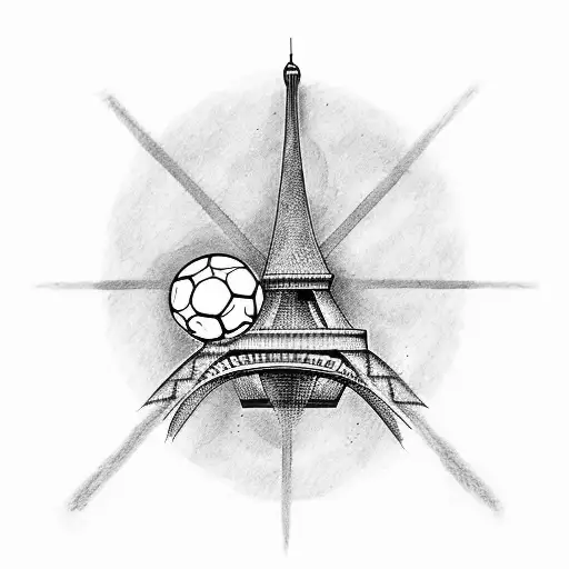 A Soccer Player Kicking A Ball In Front Of The Eiffel Tower