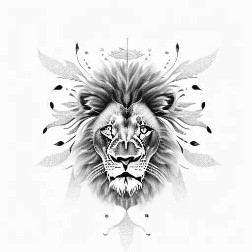 Black And Grey Portrait Of Lion Skull With Lots Of Roses Around The Head