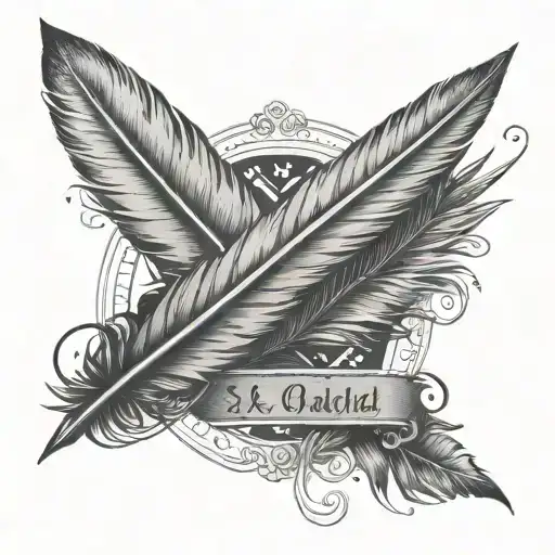 Create A Design Of A Feather Quill Pen Writing The Letters 'A' And 'R' In A Calligraphy Style
