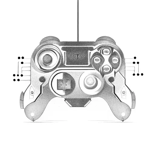 A Futuristic Video Game Controller With Circuitry And Music Notes