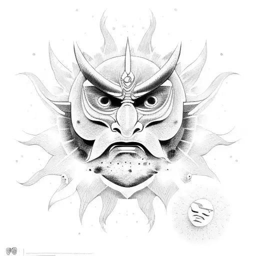 Oni Mask And Sun Behind It