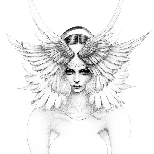 Angel Woman With Bird-like Wings In Front View