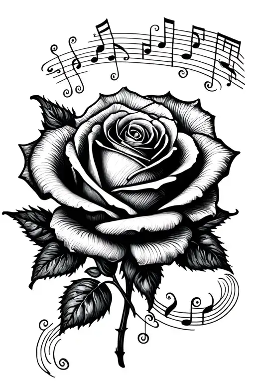 Rose With Music Notes Swirling