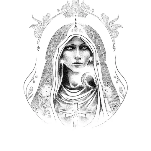 An Intricate Design Featuring The Virgin Mary Surrounded By Saints