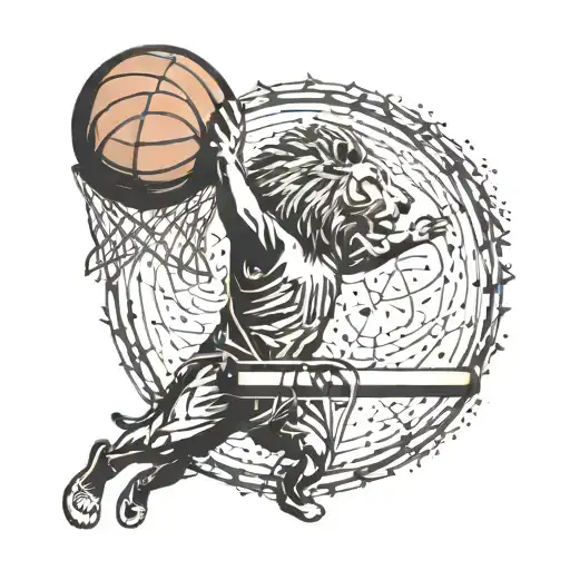 A Basketball Hoop Made Of Musical Notes With A Lion Dunking A Basketball