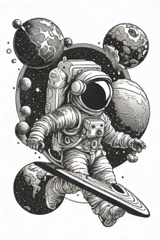 Astronaut And Planet Saturn