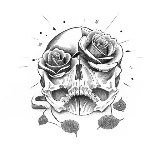 Cracked Skull With A Rose Growing Out Of It