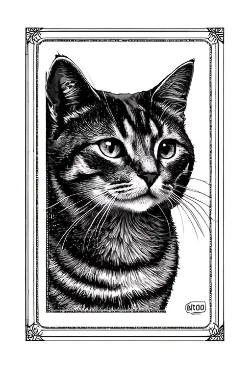 British Shorthair Cat Head Portrait Within Rectangle Border
