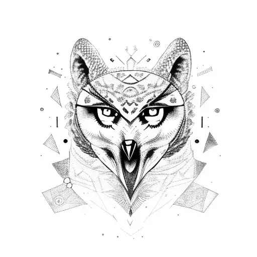 Right Part Of The Head Of An Owl And Left Part Of A Wolf