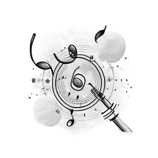 A Music Note Intertwined With Sports Equipment And A Coffee Cup