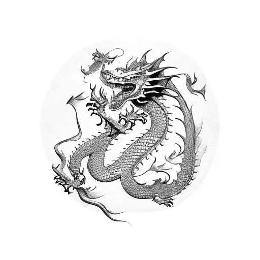 A Bike Tire Track Forming The Silhouette Of A Dragon In A Dotwork Style