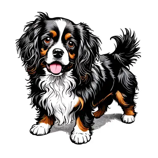 Cartoon King Charles Dog With Tongue Out