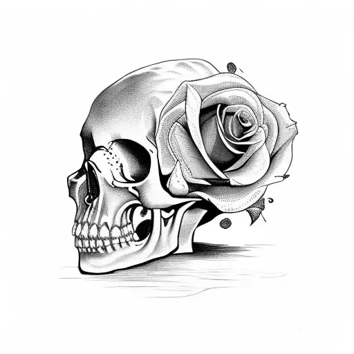 Old Cracked Skull With A Rose Growing Out Of It