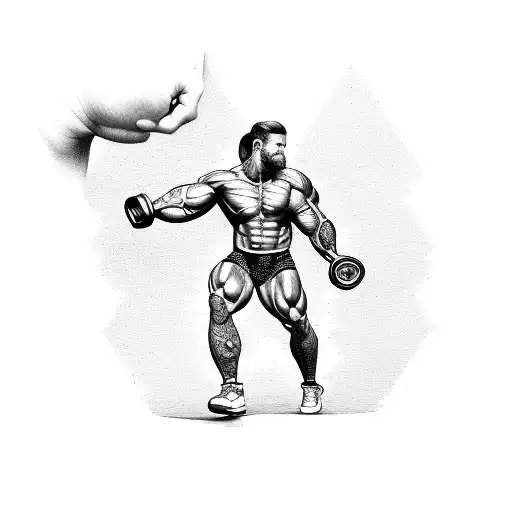 A Muscular Athlete Lifting Weights With A Coffee Cup In One Hand