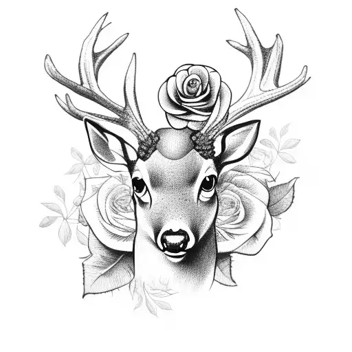 Deer Head With A Rose Flower