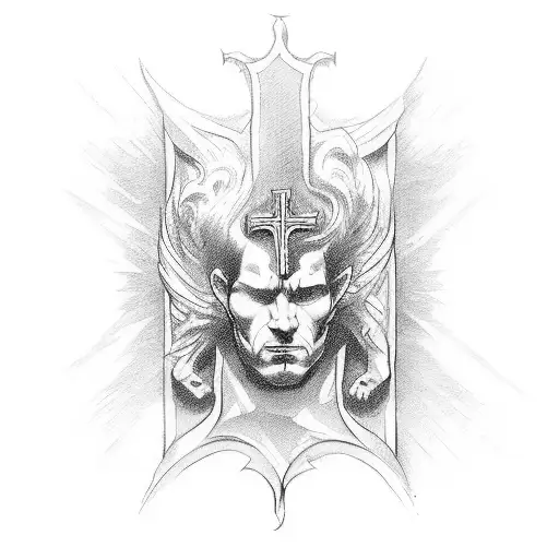 Symbolic Representation Battle Scene Of Good And Evil Centered On A Cross Catholic