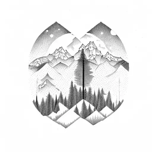 Bear Paw With Trees And Mountains Inside