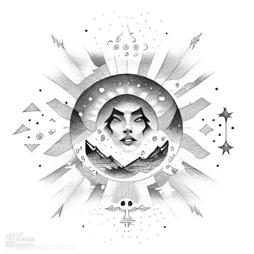 Stars With Moon And Sun And With Water