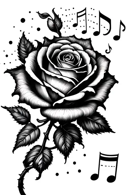 Rose With Music Notes Swirling