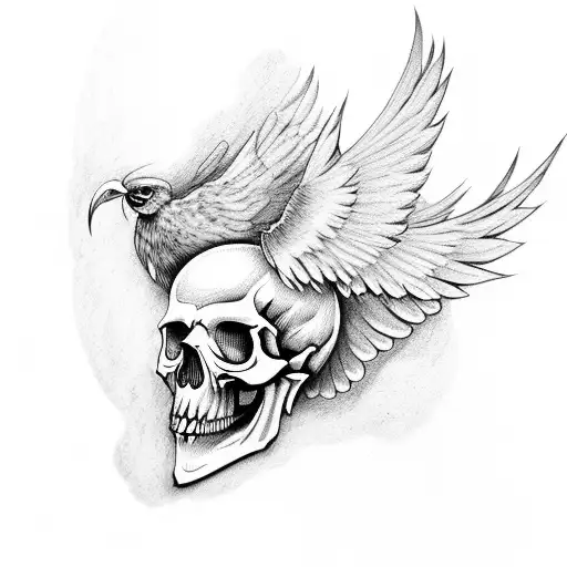 Skull With Wings And Word Patience