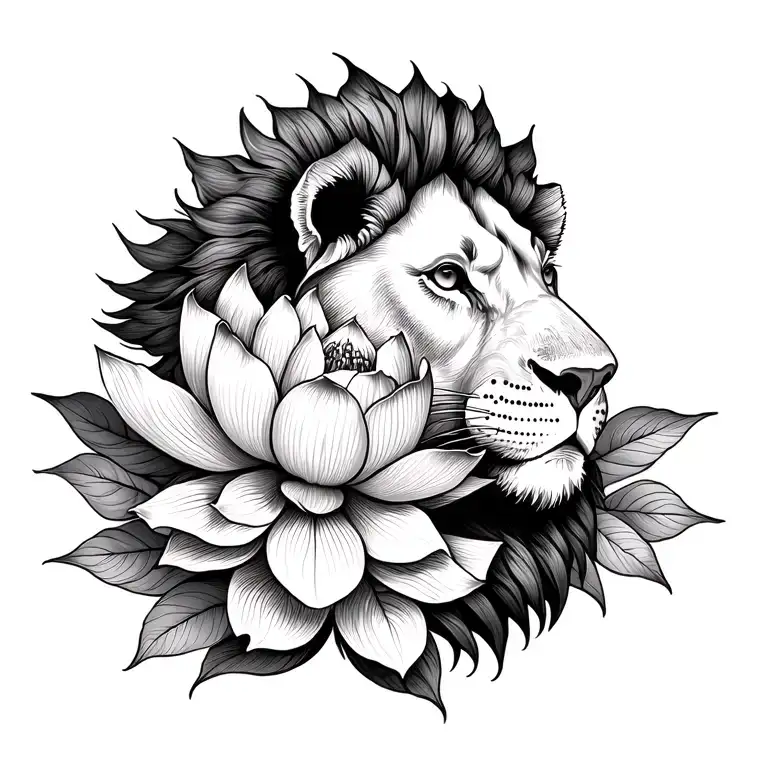 Lotus Flower And Lion Line